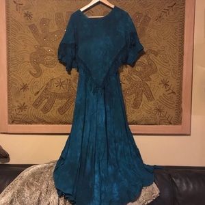 Vintage Turquoise Fringe dress 60s 70s Maxi
